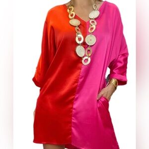 Vibrant Red and Pink Tunic Dress